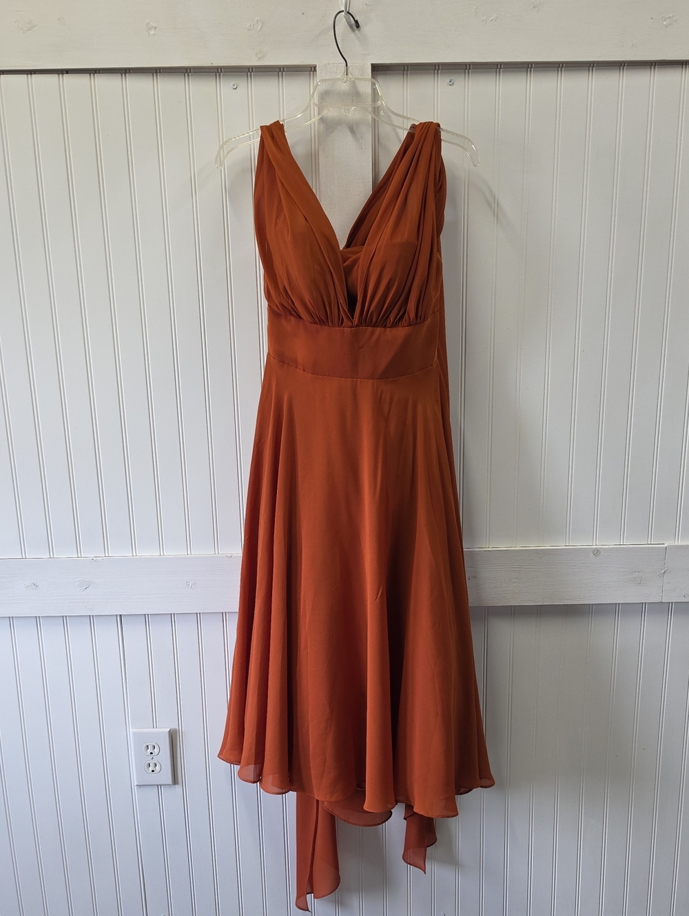 NWT Orange Rust Sleeveless V-Neck Flowy Chiffon Corset Midi Dress Size 4